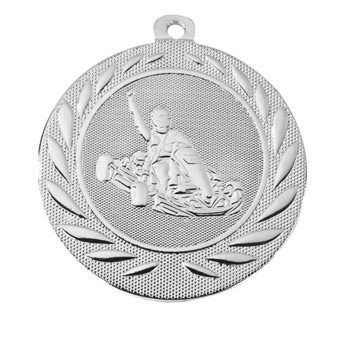 Medalje med gokart motiv i sølv