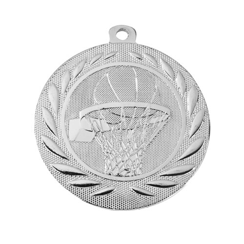 Basketball medalje i sølv på 50mm