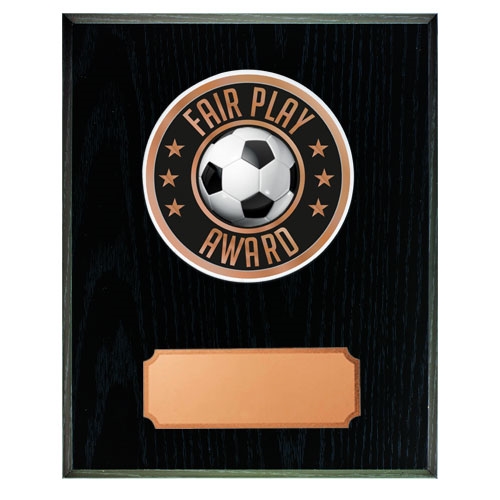 Svart träplakett med skiva Fairplay