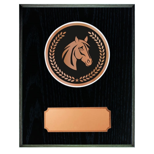 Svart träplakett med skiva Häst