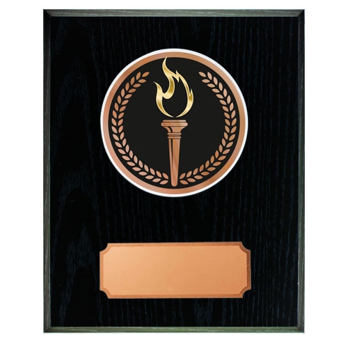 Svart träplakett med skiva Fackla
