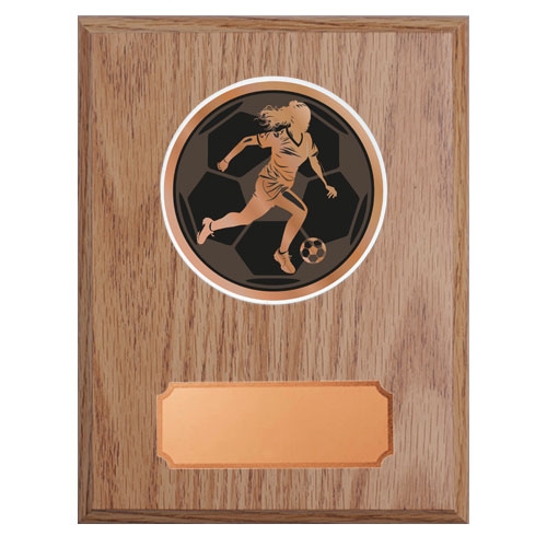 Ljus träplakett med skiva Fotboll-dam