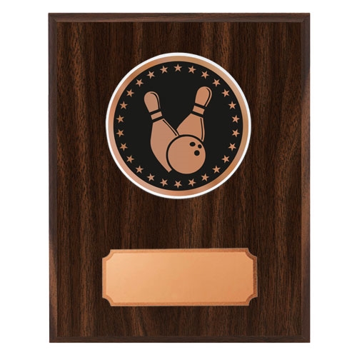 Mörk träplakett med skiva bowling