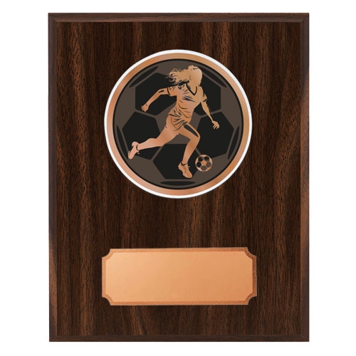 Mörk träplakett med skiva fotboll dam