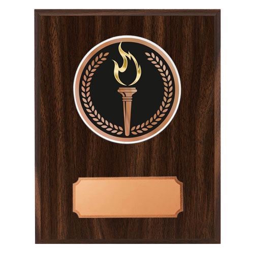 Mörk träplakett med skiva fackla